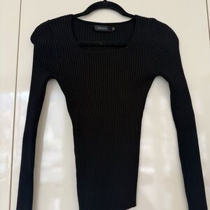 ZESICA Black Ribbed Women's Top